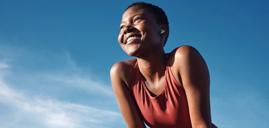 Lady smiles after jogging